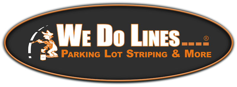 We Do Lines Arizona - Logo of "We Do Lines" featuring a figure painting a line, with the text "We Do Lines... Parking Lot Line Striping & More" in orange on a black oval background.